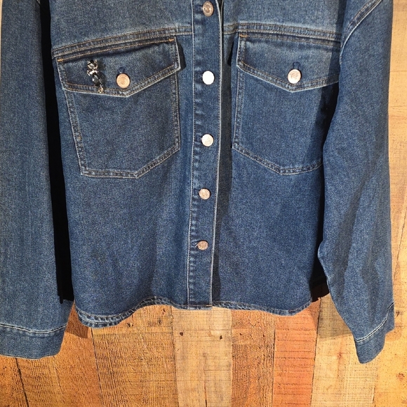 Upcycled Denim Jean Jacket with Strawberry Graphic - Picture 10 of 12